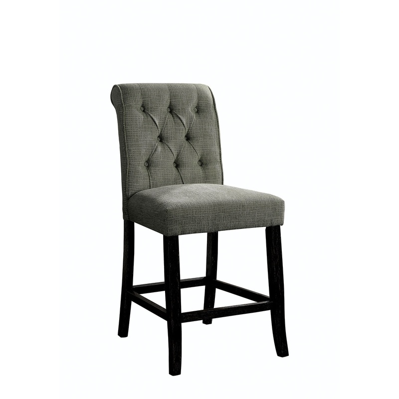 Wooden Fabric Upholstered Counter Height Chair, Gray And Black, Pack Of Two  By Benzara