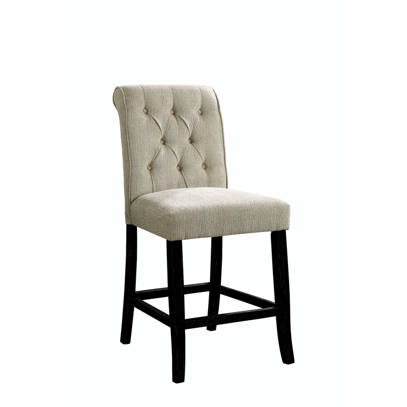 Wooden Fabric Upholstered Counter Height Chair, Ivory And Black, Pack Of Two  By Benzara
