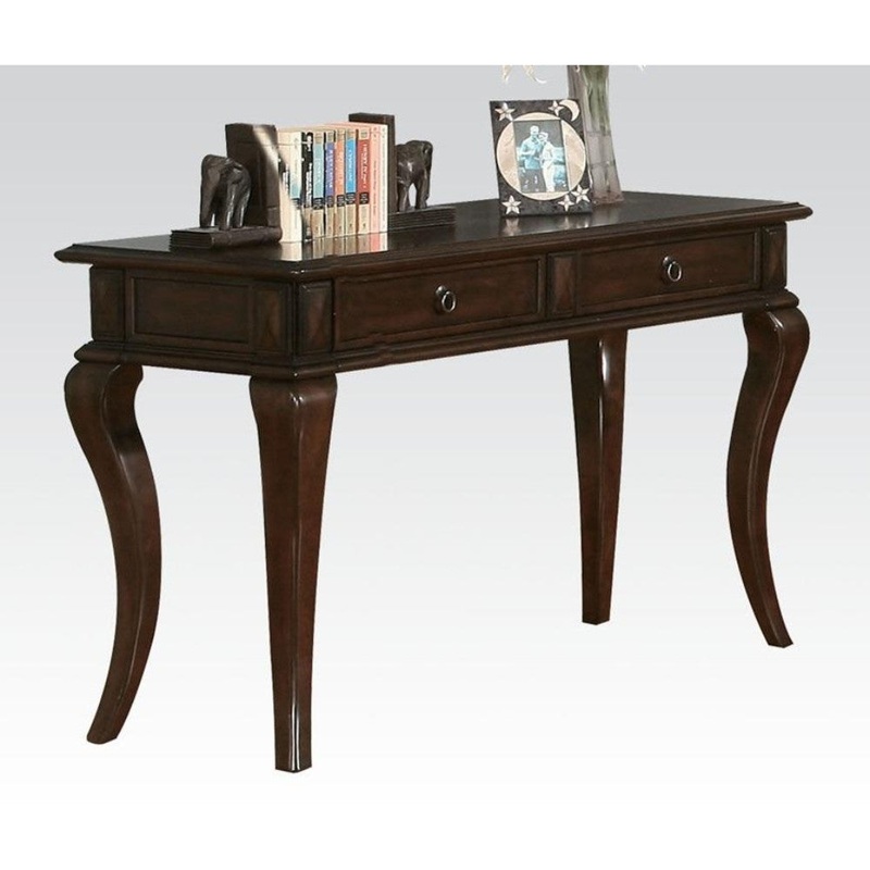 Wooden Sofa Table With Two Drawers And Cabriole Legs, Brown By Benzara